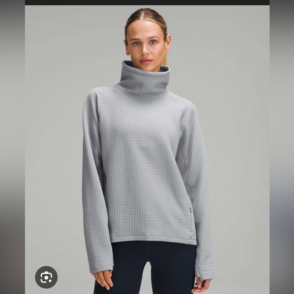 NWT Lululemon Waffle-Knit Funnel-Neck Long-Sleeve Shirt Rhino Grey